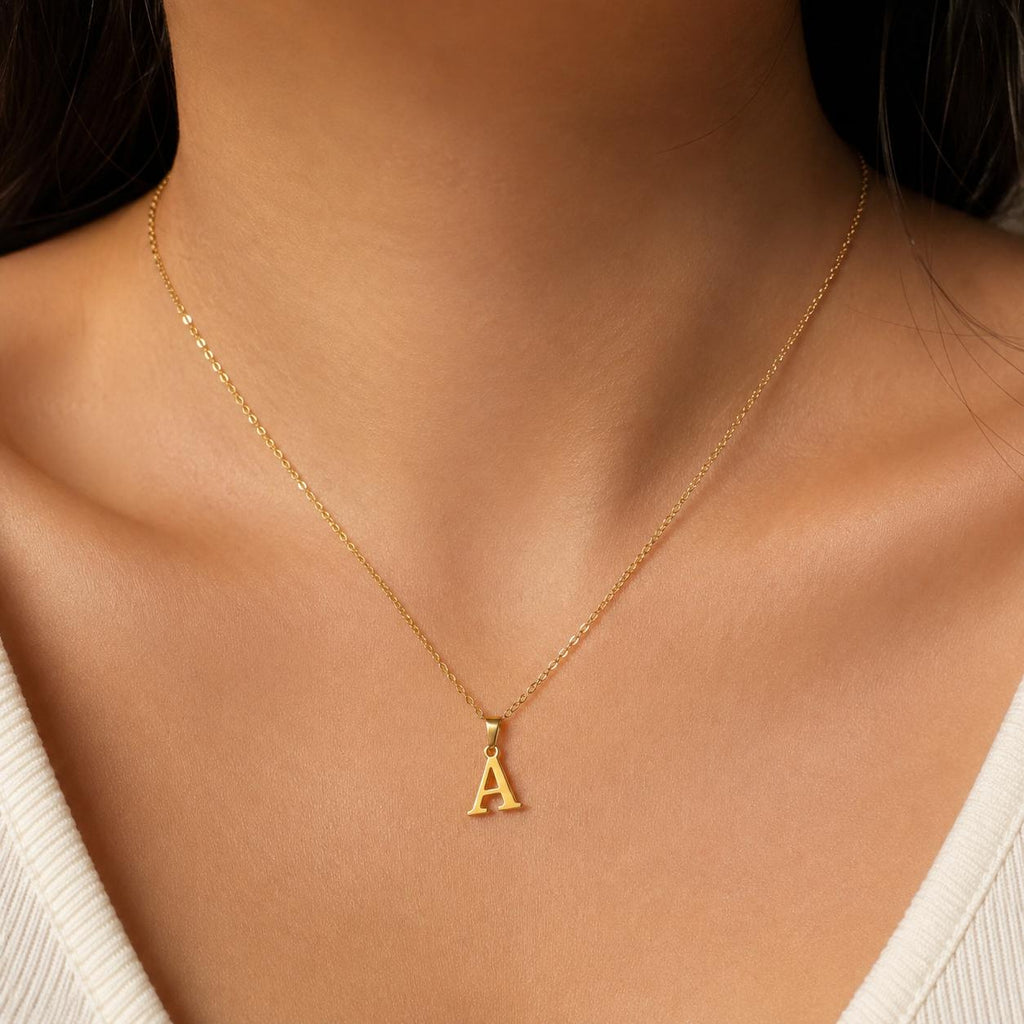 Name Initial Necklace A-Z 26 Letters Pendant 316L Stainless Steel 18k Gold Plated Jewellery Women Neck Choker Couple Gift