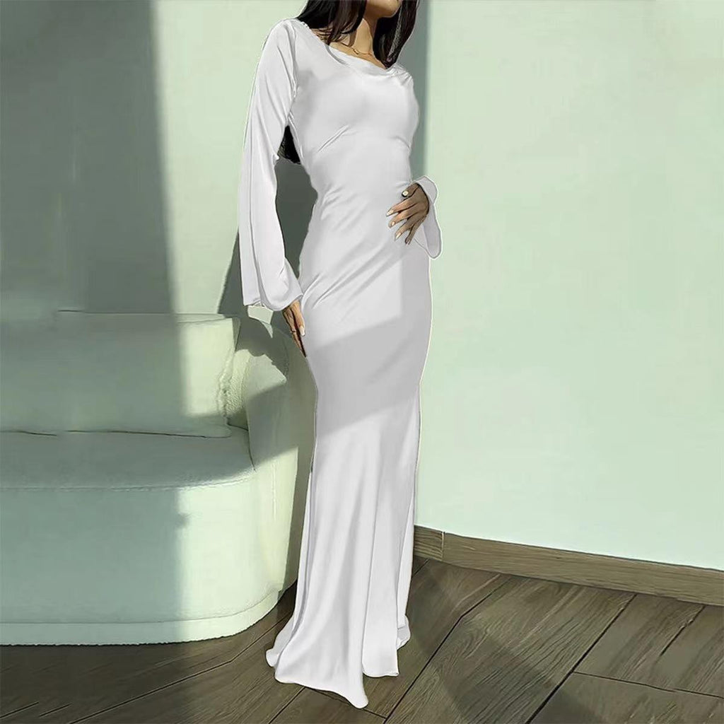 Elegant Flare Sleeve Maxi Dress – Modest Long Sleeve Floor Length Dress for Women