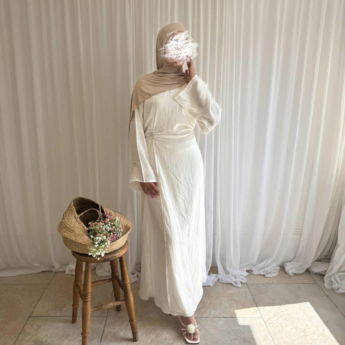 Soft Crepe Dress with Brooch
