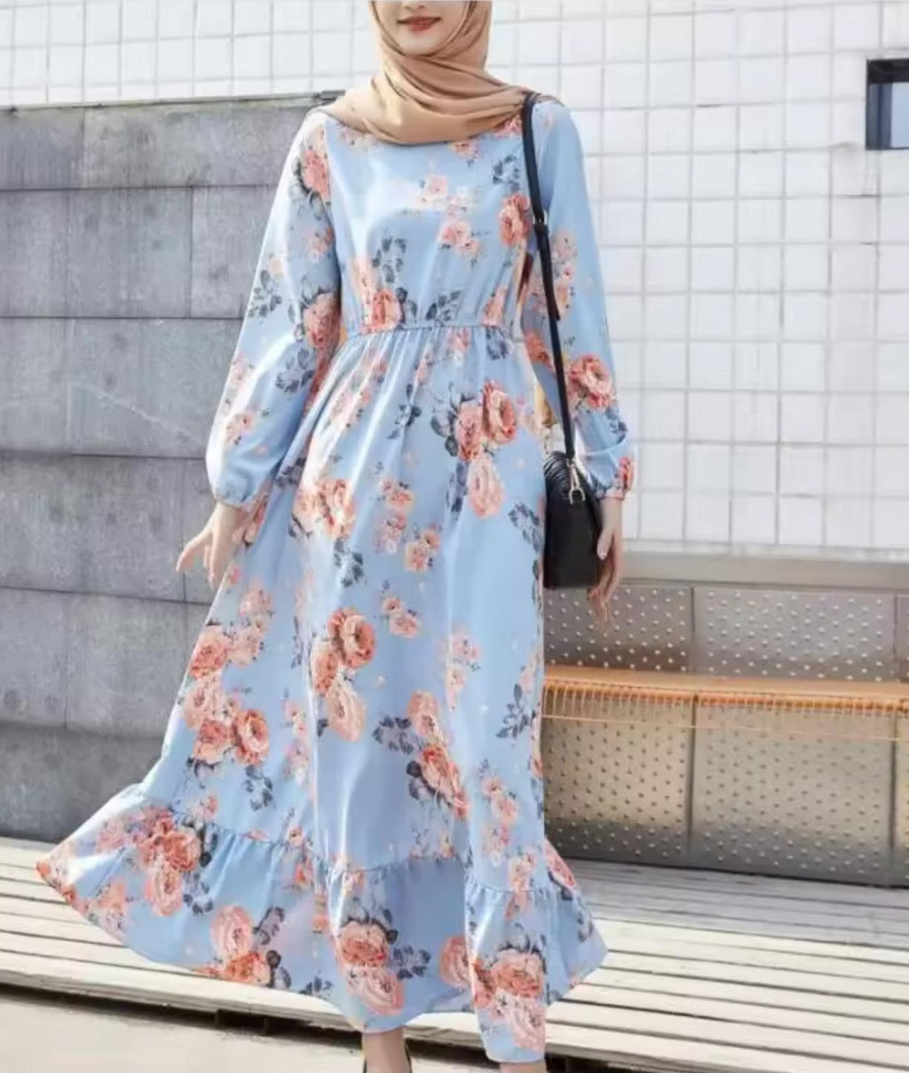 Floral Maxi Dress – Modest Long Sleeve Casual Summer Dress for Women, Floor Length Everyday & Occasion Wear