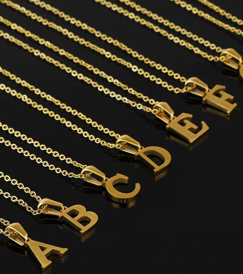 Name Initial Necklace A-Z 26 Letters Pendant 316L Stainless Steel 18k Gold Plated Jewellery Women Neck Choker Couple Gift