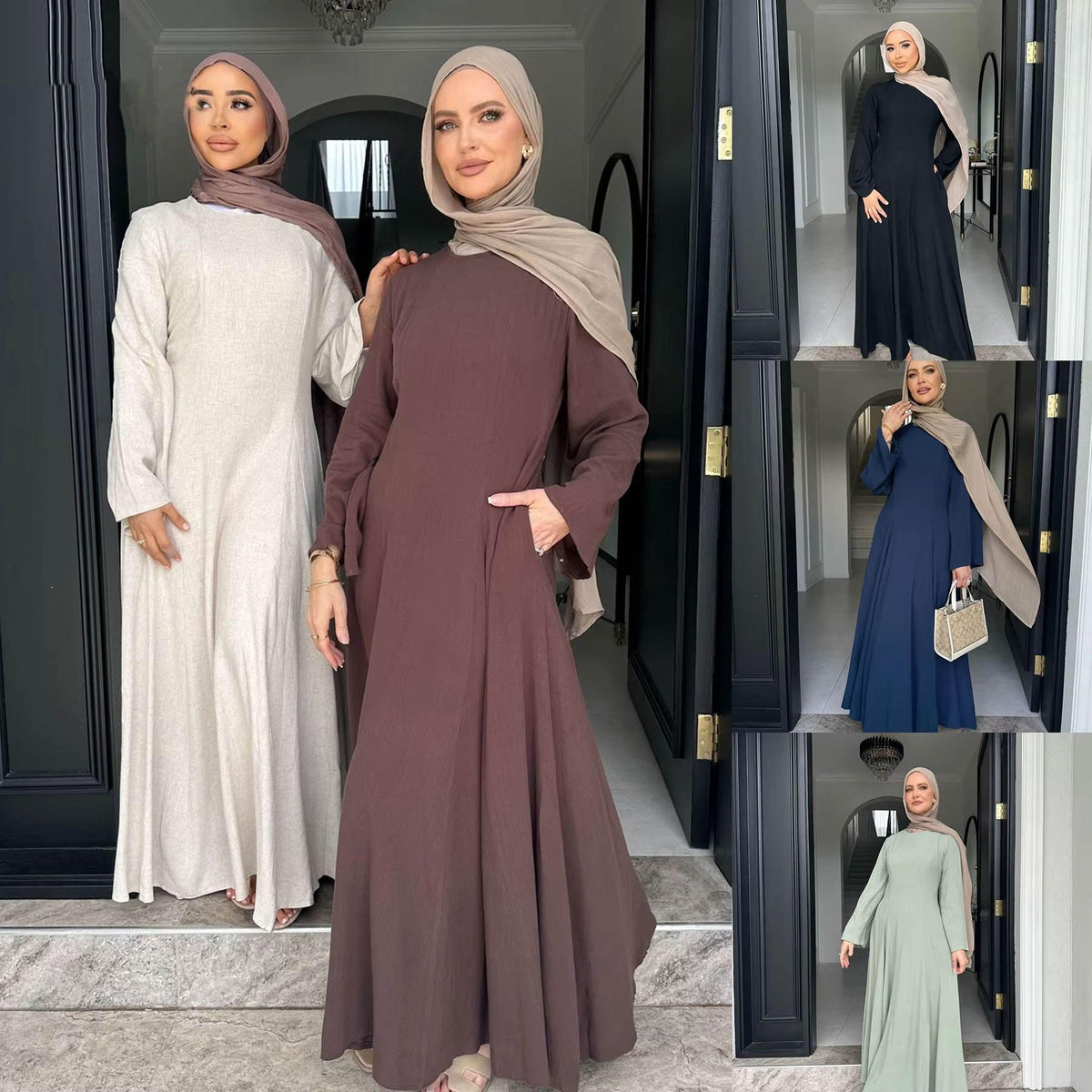 Premium Linen Abaya – Elegant Modest Long Sleeve Muslim Dress for Women, Lightweight Everyday & Occasion Wear