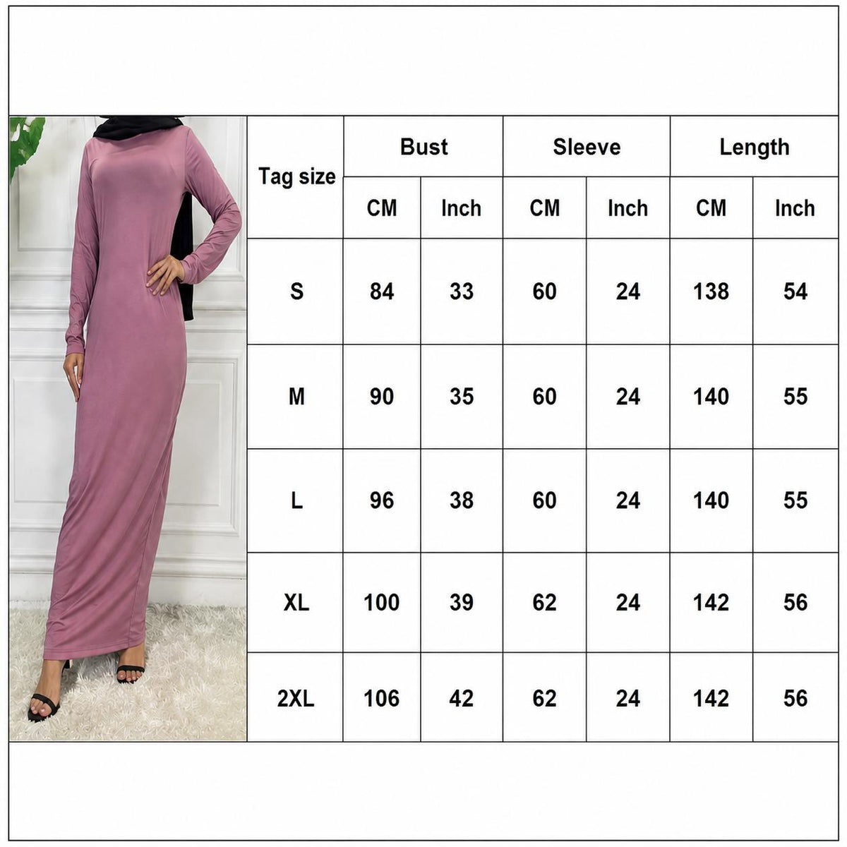 Plain Long Sleeve Abaya – Modest Full Length Everyday Dress for Women, Simple Elegant Muslim Maxi Dress