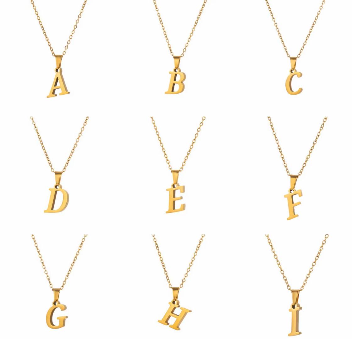 Name Initial Necklace A-Z 26 Letters Pendant 316L Stainless Steel 18k Gold Plated Jewellery Women Neck Choker Couple Gift