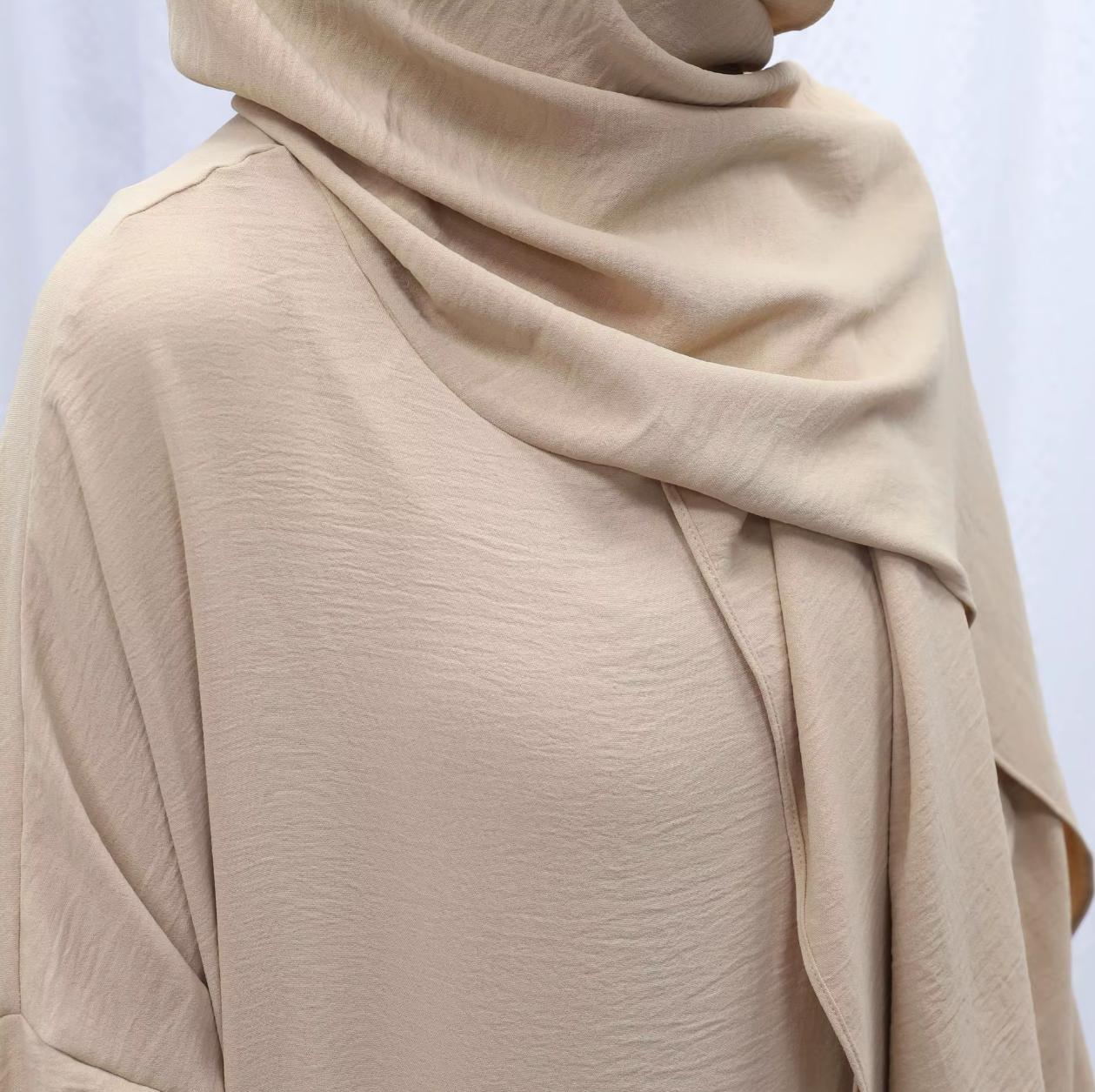 Flowing One Size Abaya – Modest Loose Fit Muslim Maxi Dress with Wide Sleeves for Women