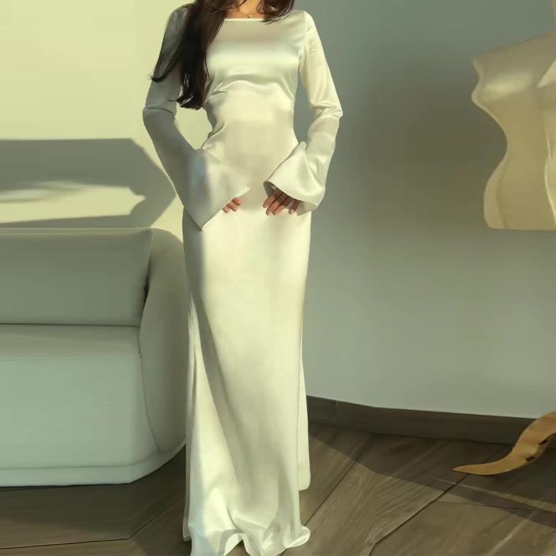 Elegant Flare Sleeve Maxi Dress – Modest Long Sleeve Floor Length Dress for Women