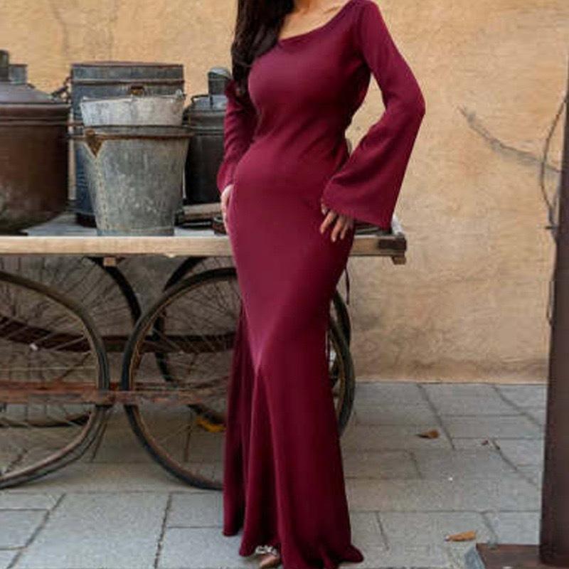 Elegant Flare Sleeve Maxi Dress – Modest Long Sleeve Floor Length Dress for Women
