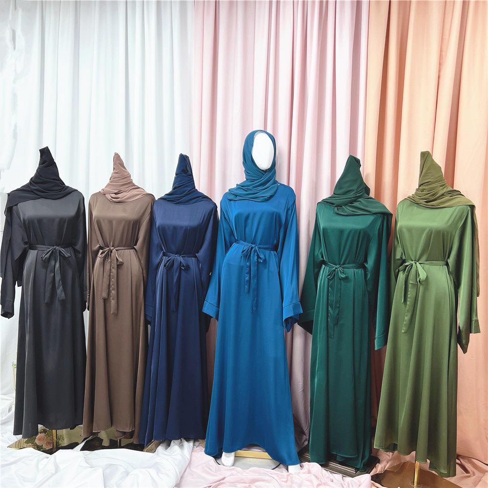Elegant Satin Abaya with Matching Scarf & Belt