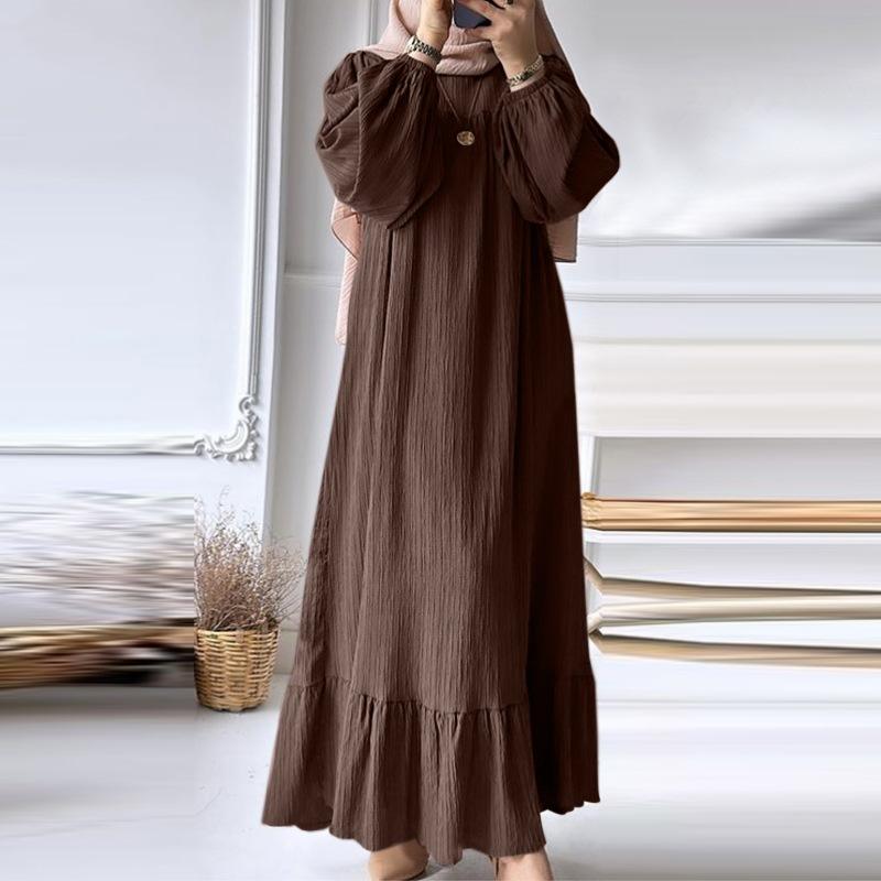 Elegant Ruffle Hem Maxi Dress – Modest Long Sleeve A-Line Dress for Women, Casual & Occasion Wear