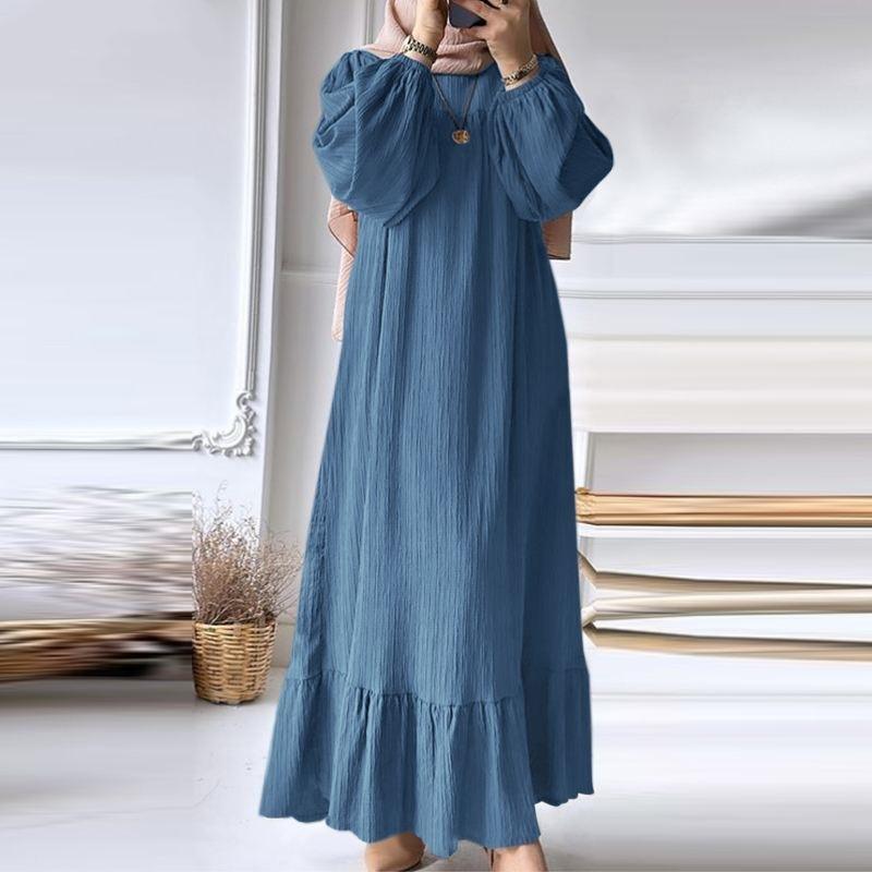 Elegant Ruffle Hem Maxi Dress – Modest Long Sleeve A-Line Dress for Women, Casual & Occasion Wear