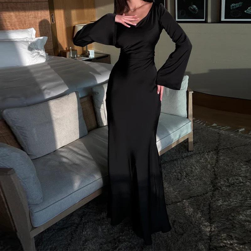 Elegant Flare Sleeve Maxi Dress – Modest Long Sleeve Floor Length Dress for Women