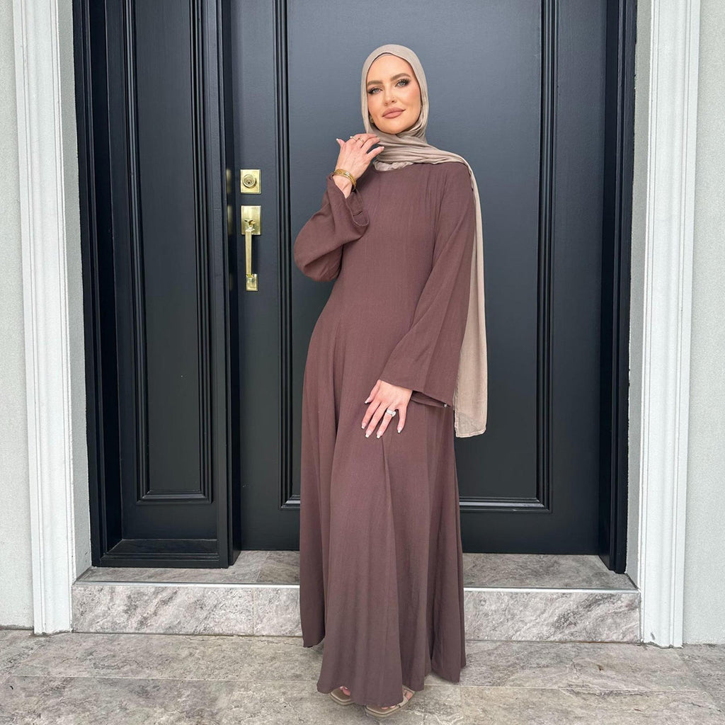 Premium Linen Abaya – Elegant Modest Long Sleeve Muslim Dress for Women, Lightweight Everyday & Occasion Wear