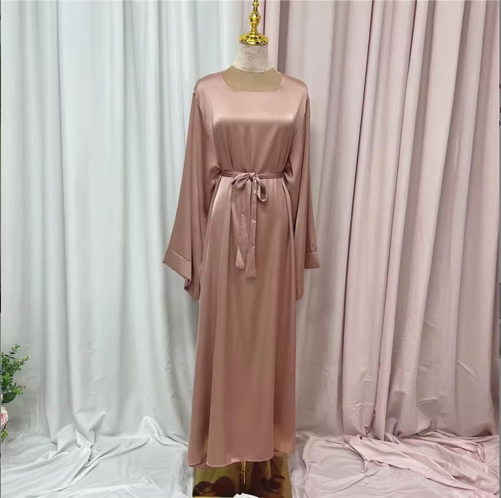 Elegant Satin Abaya with Matching Scarf & Belt