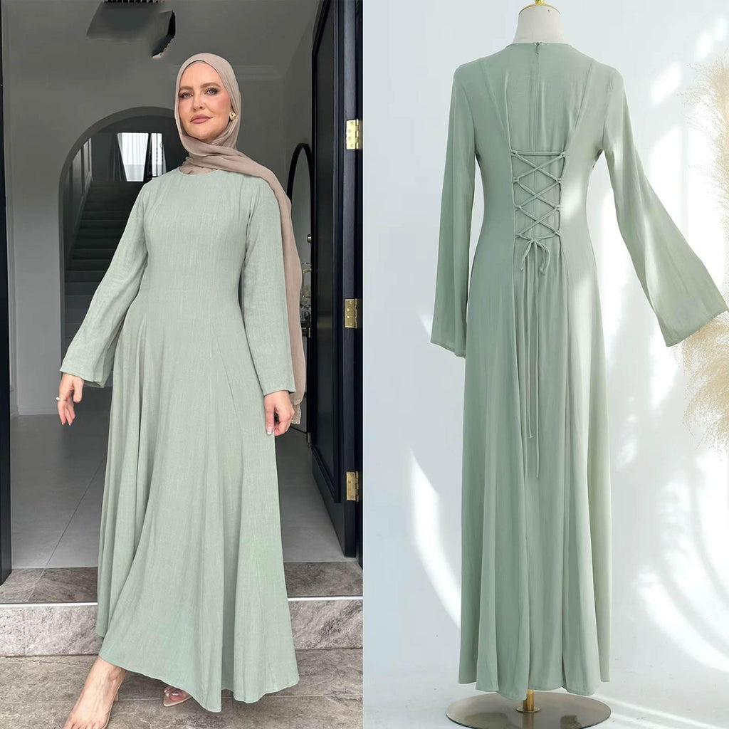 Premium Linen Abaya – Elegant Modest Long Sleeve Muslim Dress for Women, Lightweight Everyday & Occasion Wear