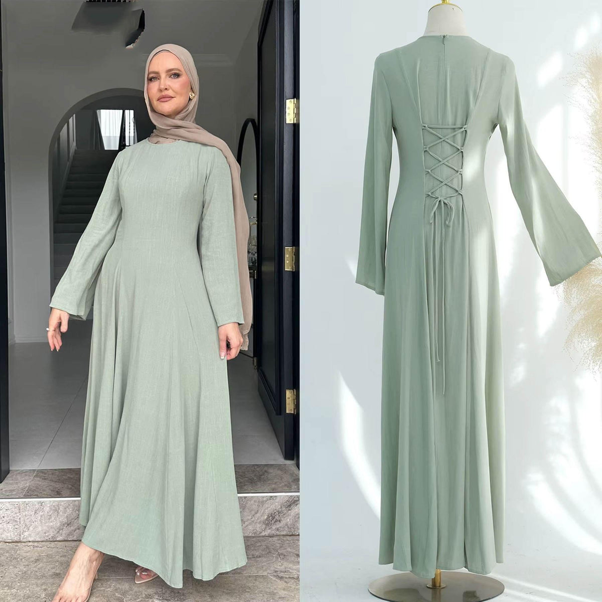 Premium Linen Abaya – Elegant Modest Long Sleeve Muslim Dress for Women, Lightweight Everyday & Occasion Wear