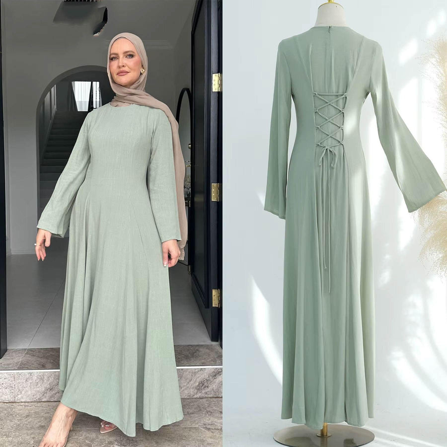 Premium Linen Abaya – Elegant Modest Long Sleeve Muslim Dress for Women, Lightweight Everyday & Occasion Wear