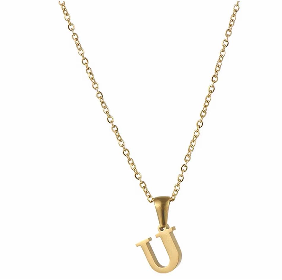 Name Initial Necklace A-Z 26 Letters Pendant 316L Stainless Steel 18k Gold Plated Jewellery Women Neck Choker Couple Gift