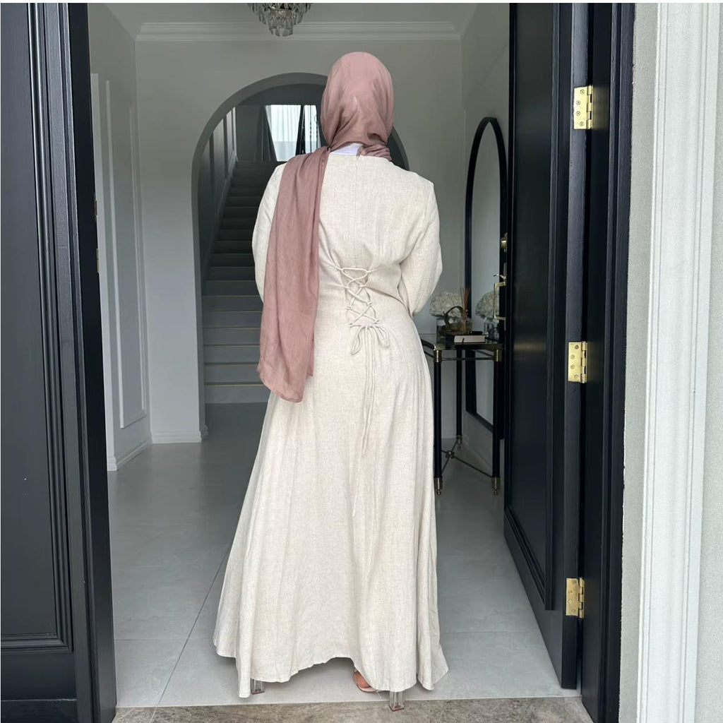 Premium Linen Abaya – Elegant Modest Long Sleeve Muslim Dress for Women, Lightweight Everyday & Occasion Wear