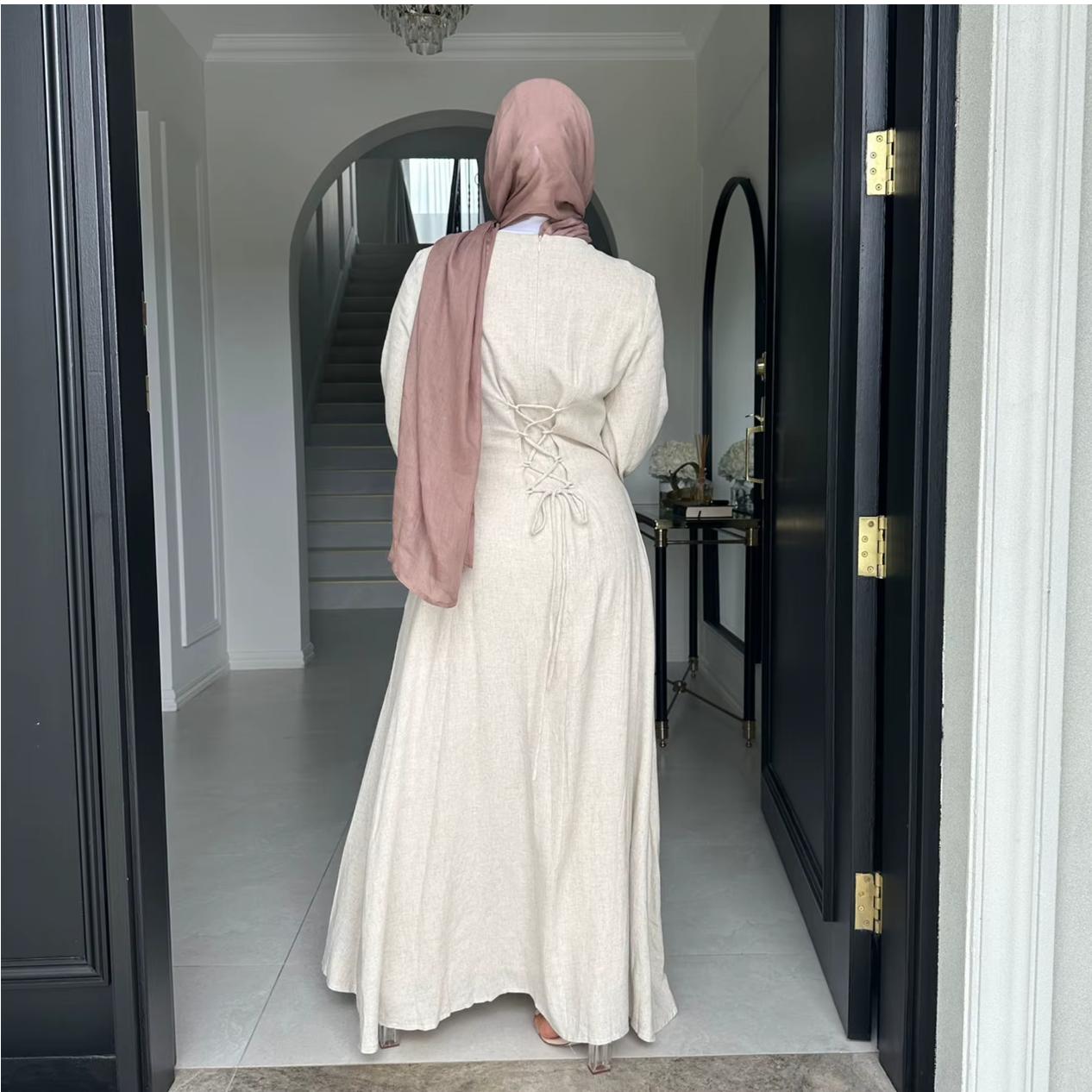 Premium Linen Abaya – Elegant Modest Long Sleeve Muslim Dress for Women, Lightweight Everyday & Occasion Wear