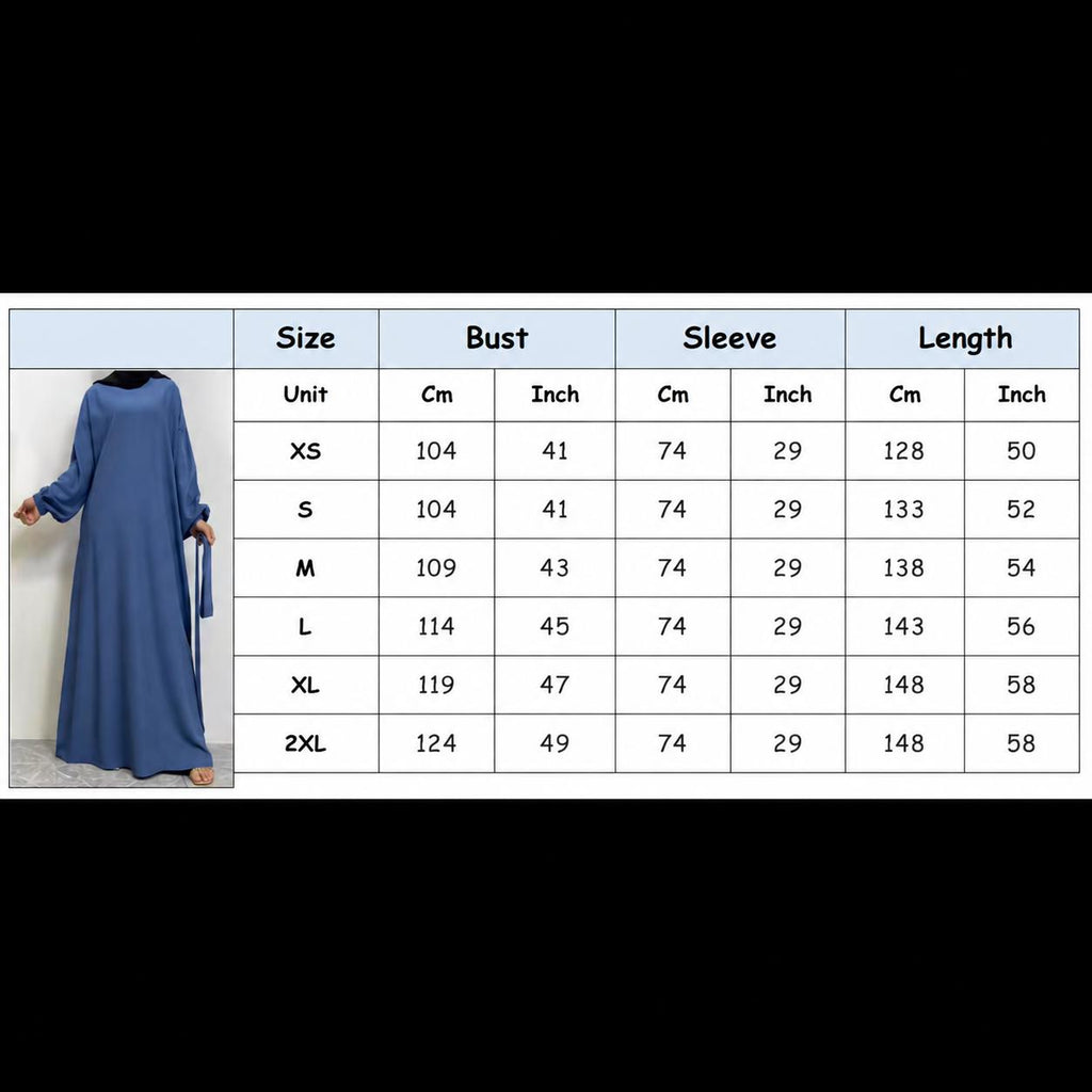 Full-length closed Abaya with detachable waist belt, side pockets and Elastic cuffs
