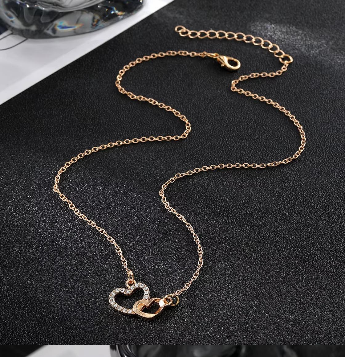 Heart Necklace Zirconia Rhinestone Multi Layer for Women Elegant Jewelery Gift Idea