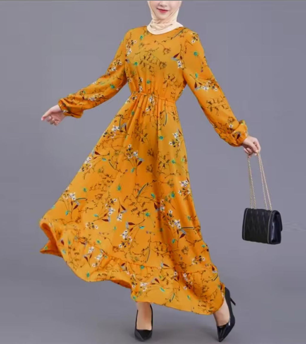 Floral Maxi Dress – Modest Long Sleeve Casual Summer Dress for Women, Floor Length Everyday & Occasion Wear