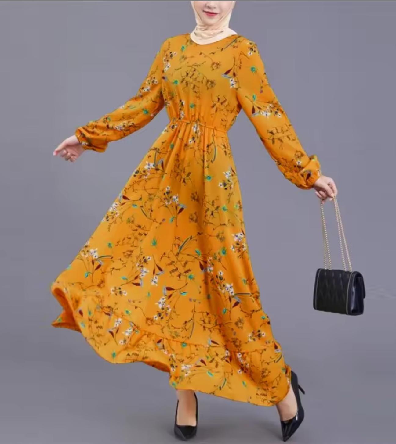 Floral Maxi Dress – Modest Long Sleeve Casual Summer Dress for Women, Floor Length Everyday & Occasion Wear
