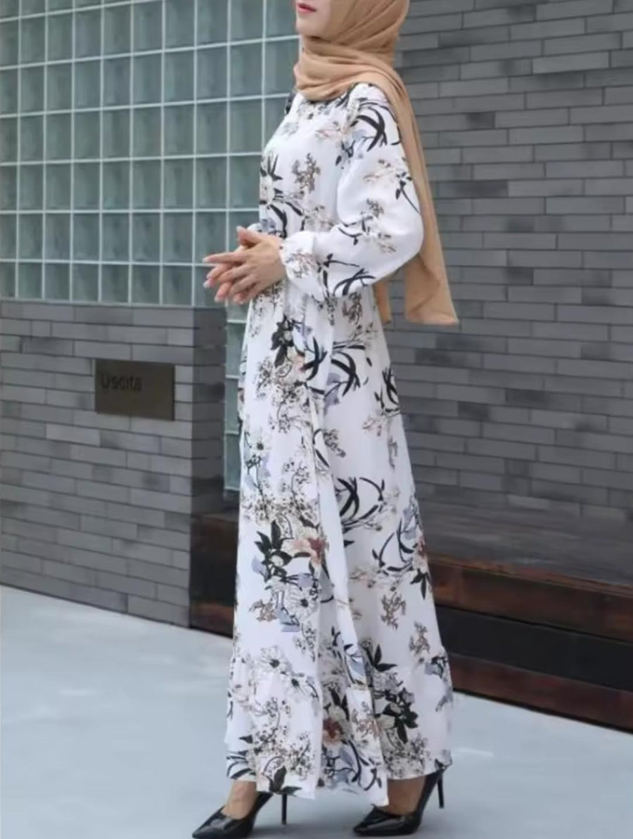 Floral Maxi Dress – Modest Long Sleeve Casual Summer Dress for Women, Floor Length Everyday & Occasion Wear