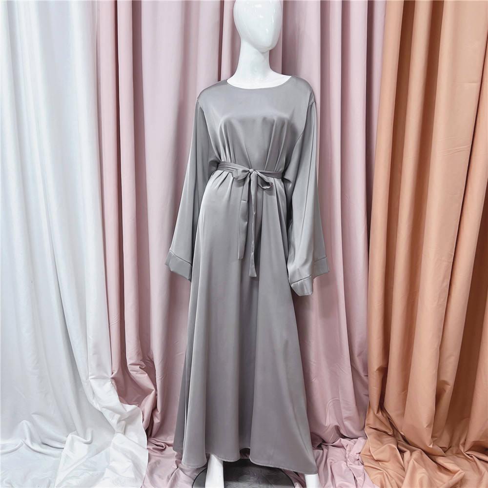 Elegant Satin Abaya with Matching Scarf & Belt