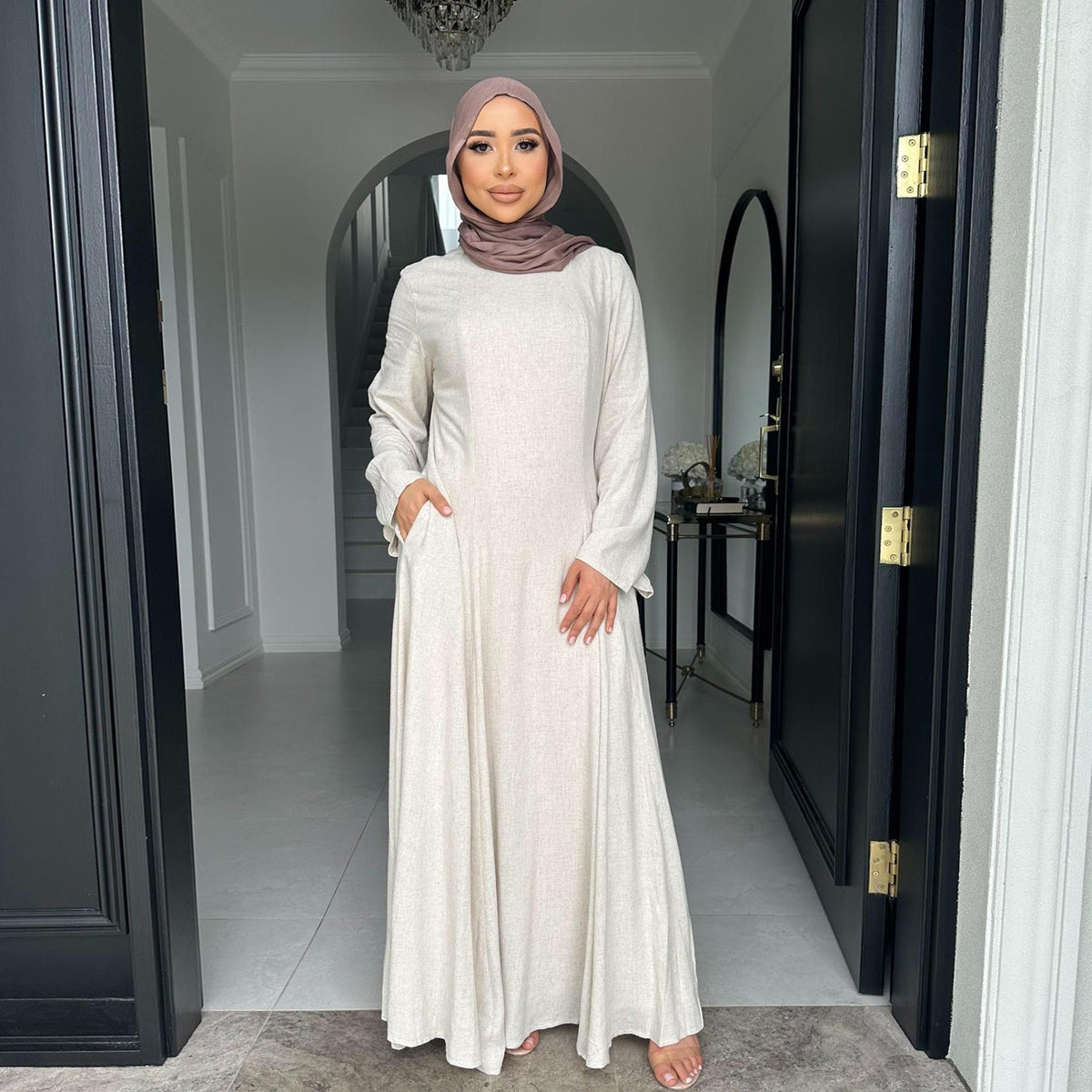 Premium Linen Abaya – Elegant Modest Long Sleeve Muslim Dress for Women, Lightweight Everyday & Occasion Wear
