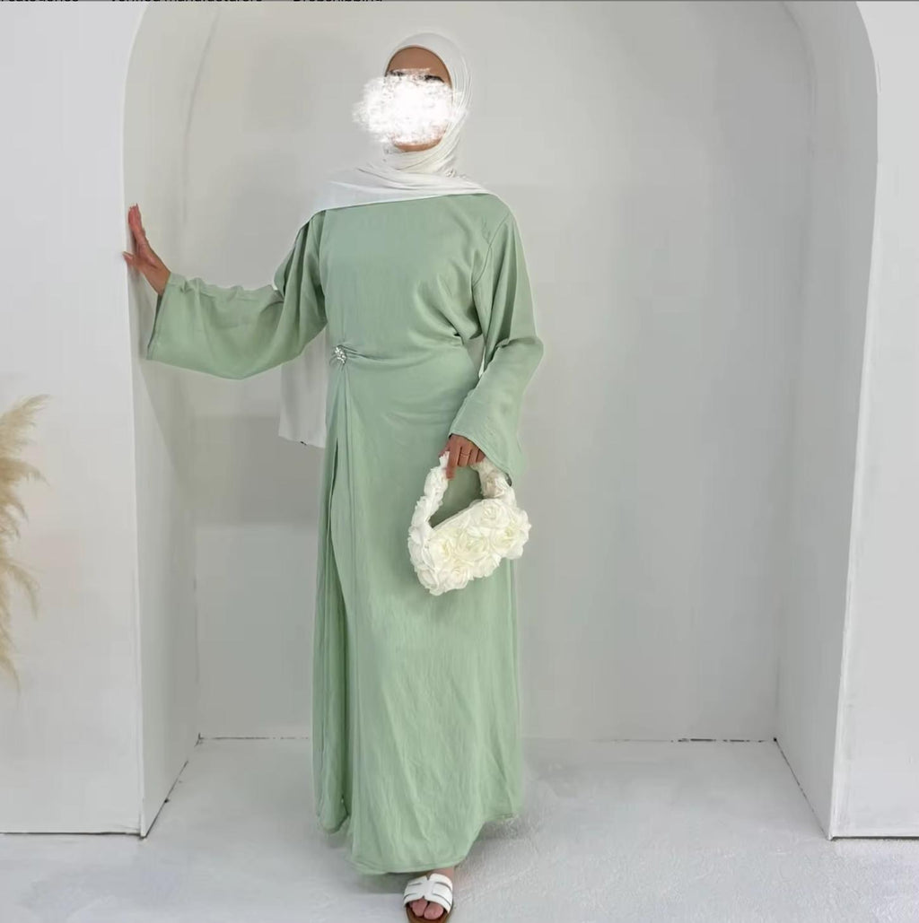 Soft Crepe Dress with Brooch